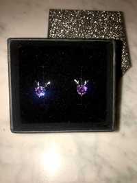 Kolczyki srebrne z fioletowym kryształkiem diamencikiem reniferki