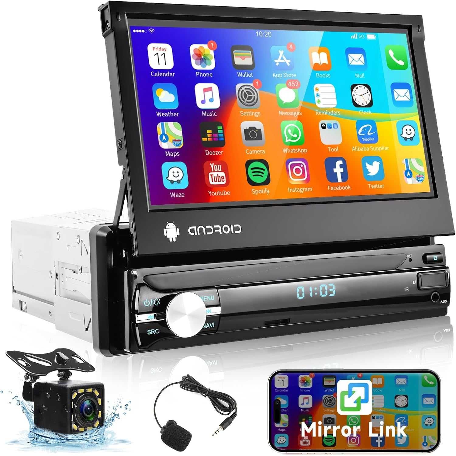 Radio 1 DIN android, ekran 7" GPS, , Bluetooth + KAMERA