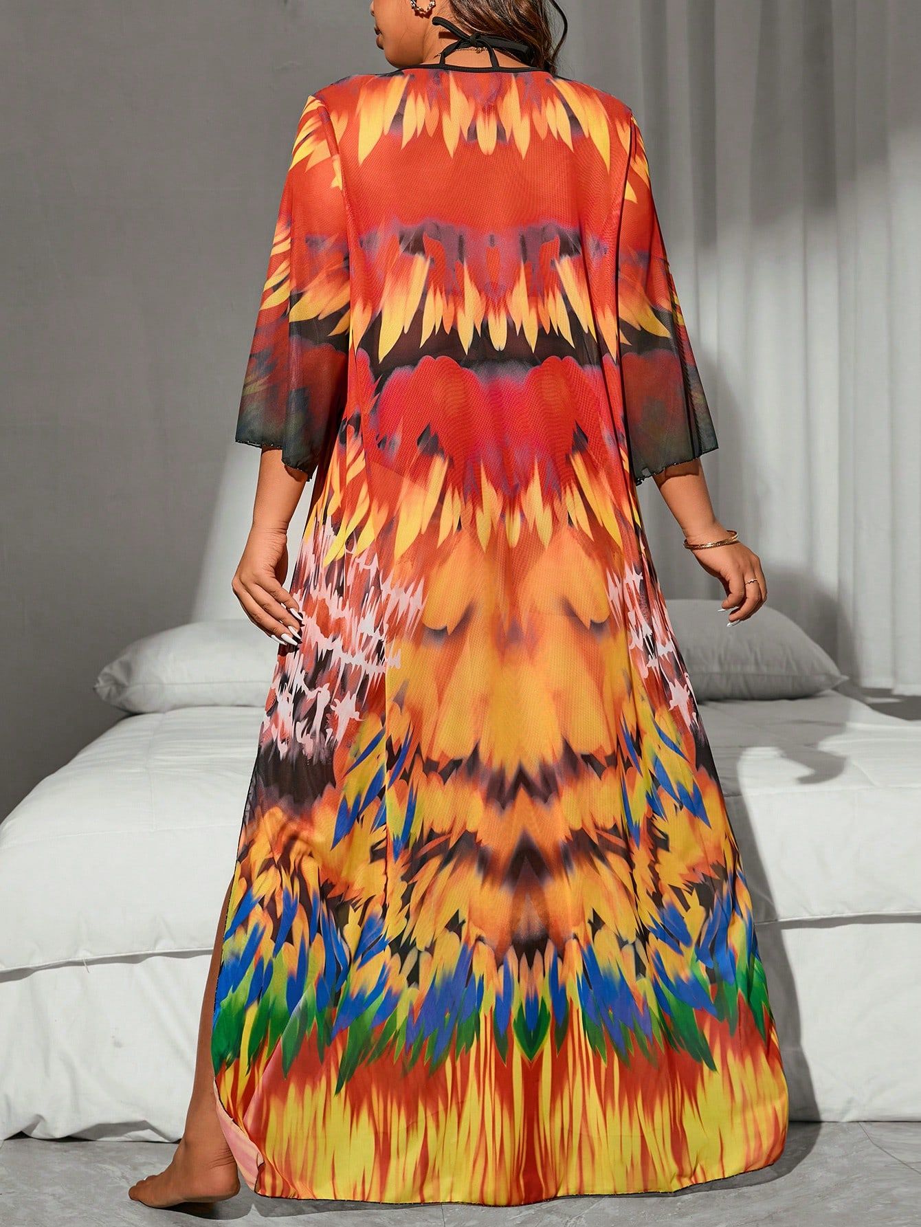 Sukienka Tunika Plażowa Siateczkowa Maxi Tie Dye Casual Shein 5Xl 50