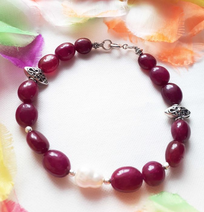 Bransoletka z perły  i rubinów  - czakry Prezent Gwiazdka Czakry