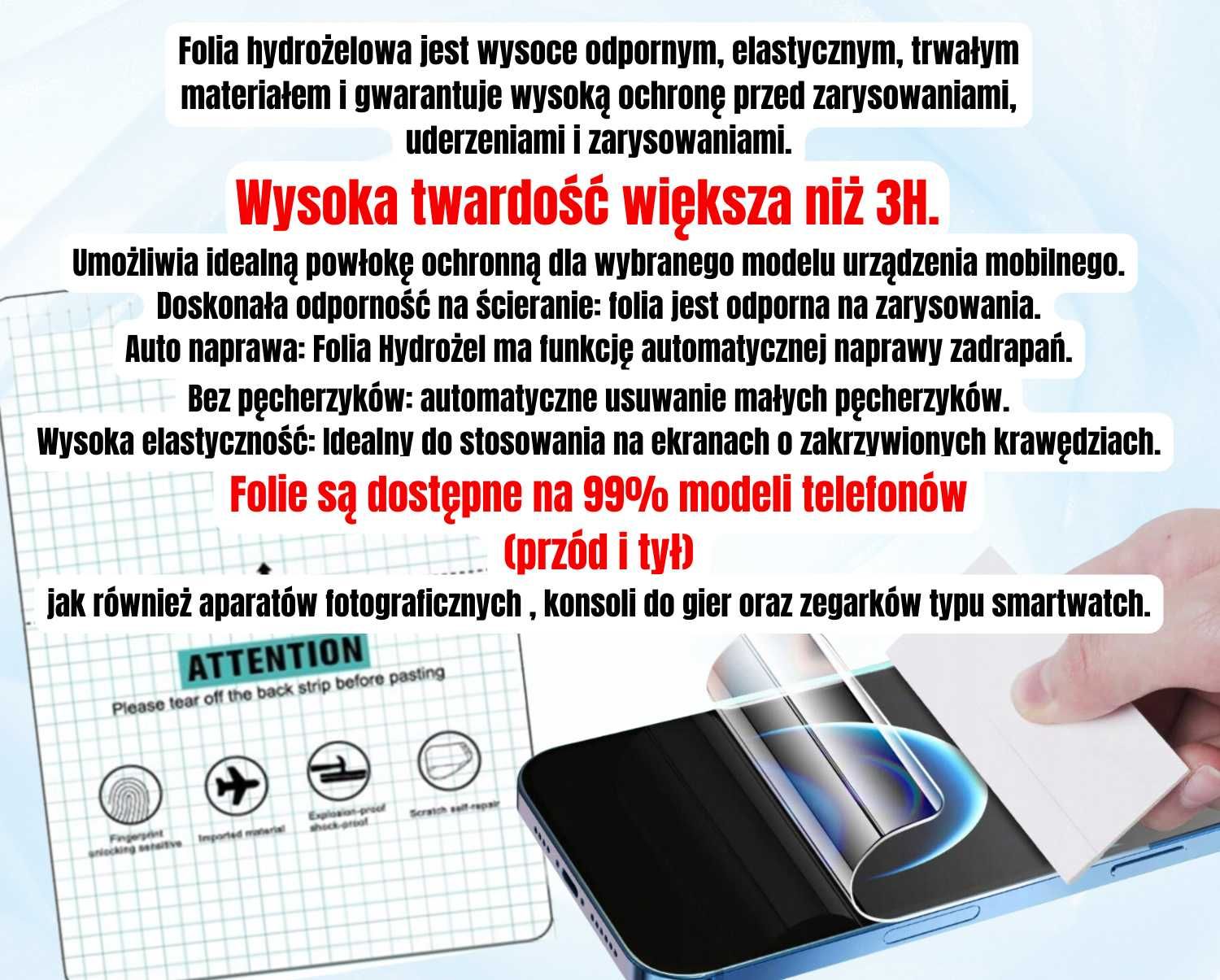 Folia hydrożelowa Samsung jak szkło z montażem każdy model Żelazna 89