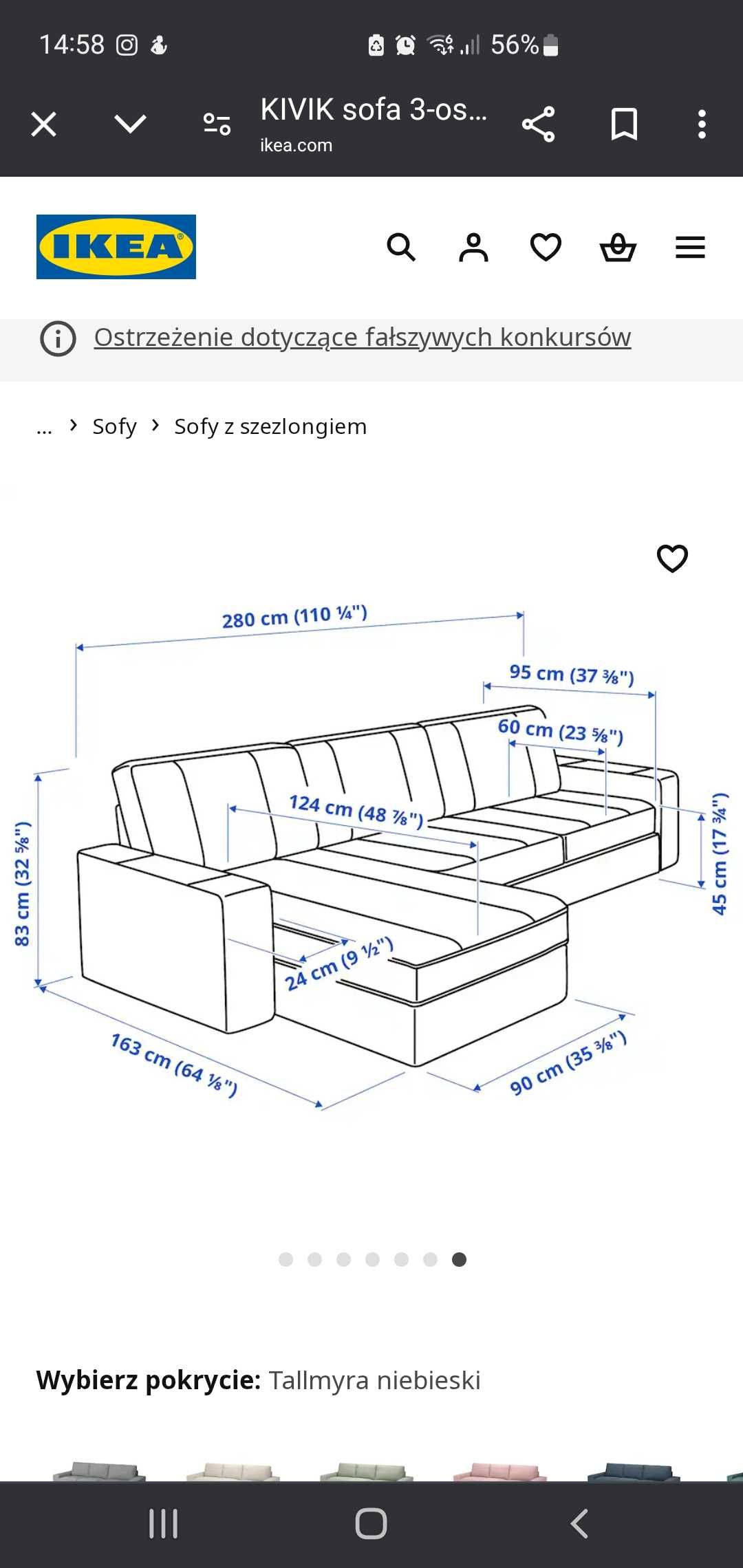 Sofa 3 osobowa z szezlongiem KIVIK