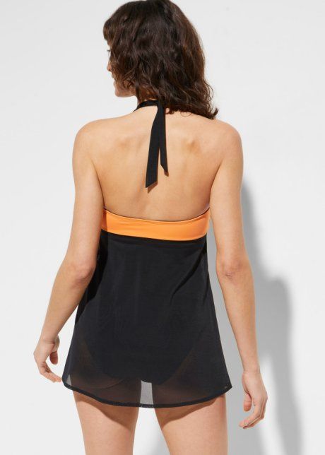 B.P.C czarno-pomarańczowa sukienka kąpielowa siatka r.46