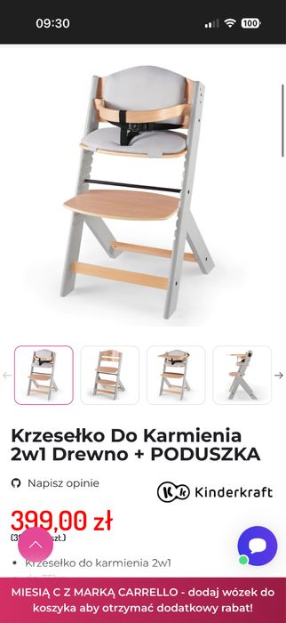 Krzesełko do karmienia 2w1 Kinderkraft+ zestaw poduszek