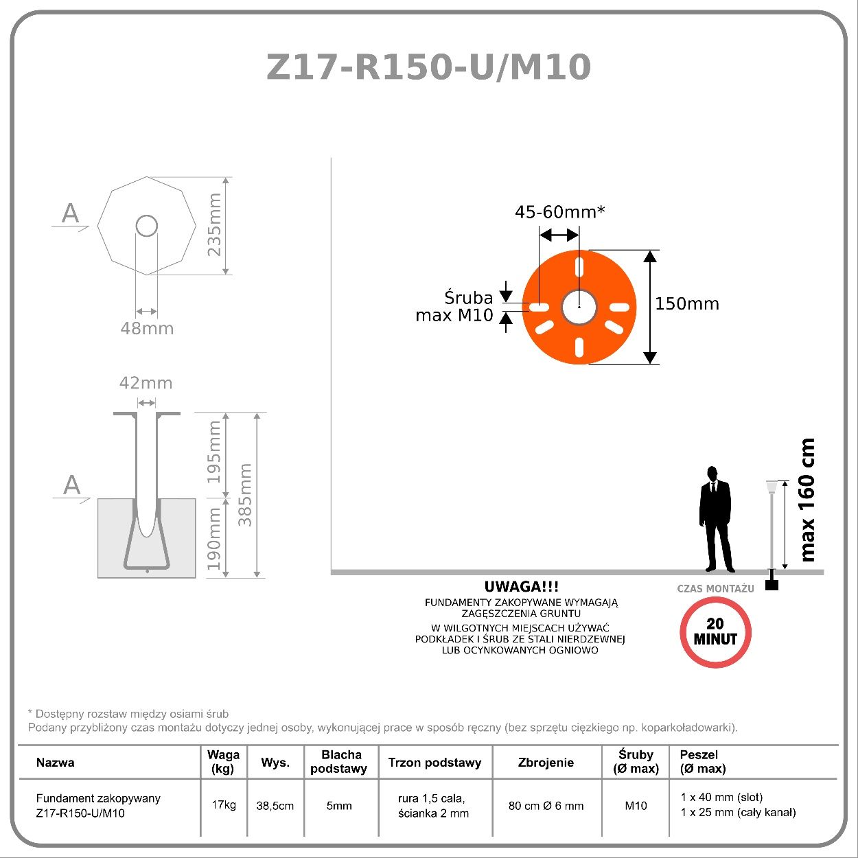 Podstawa stopa fundamentowa 17kg uniwersalna