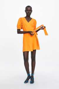 Vestido de linho laranja ZARA