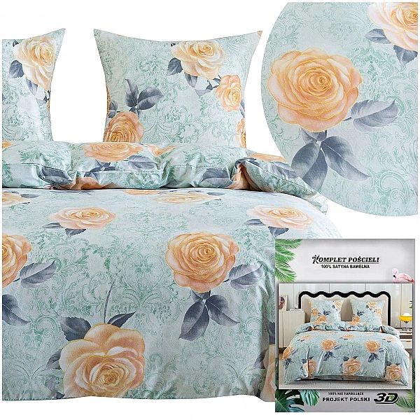 Pościel 160x200/3 części komplet poszewki 70x80 satynowa Maria kwiaty