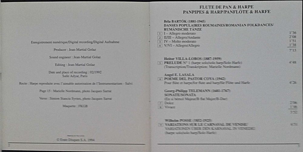 Harpa e Flauta de Pan.Syrinx & Nordmann.Pub ERATO