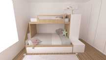 Beliche com cama casal + cama solteiro+ diversa arrumação