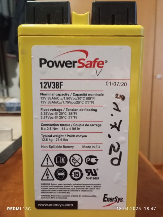 Akumulator żelowy.Power Safe 12v38f.
