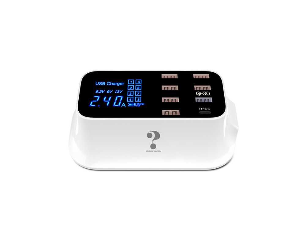 Szybka ładowarka do telefonu 8xUSB QC 3.0 TYP C biurkowa SIECIOWA LCD