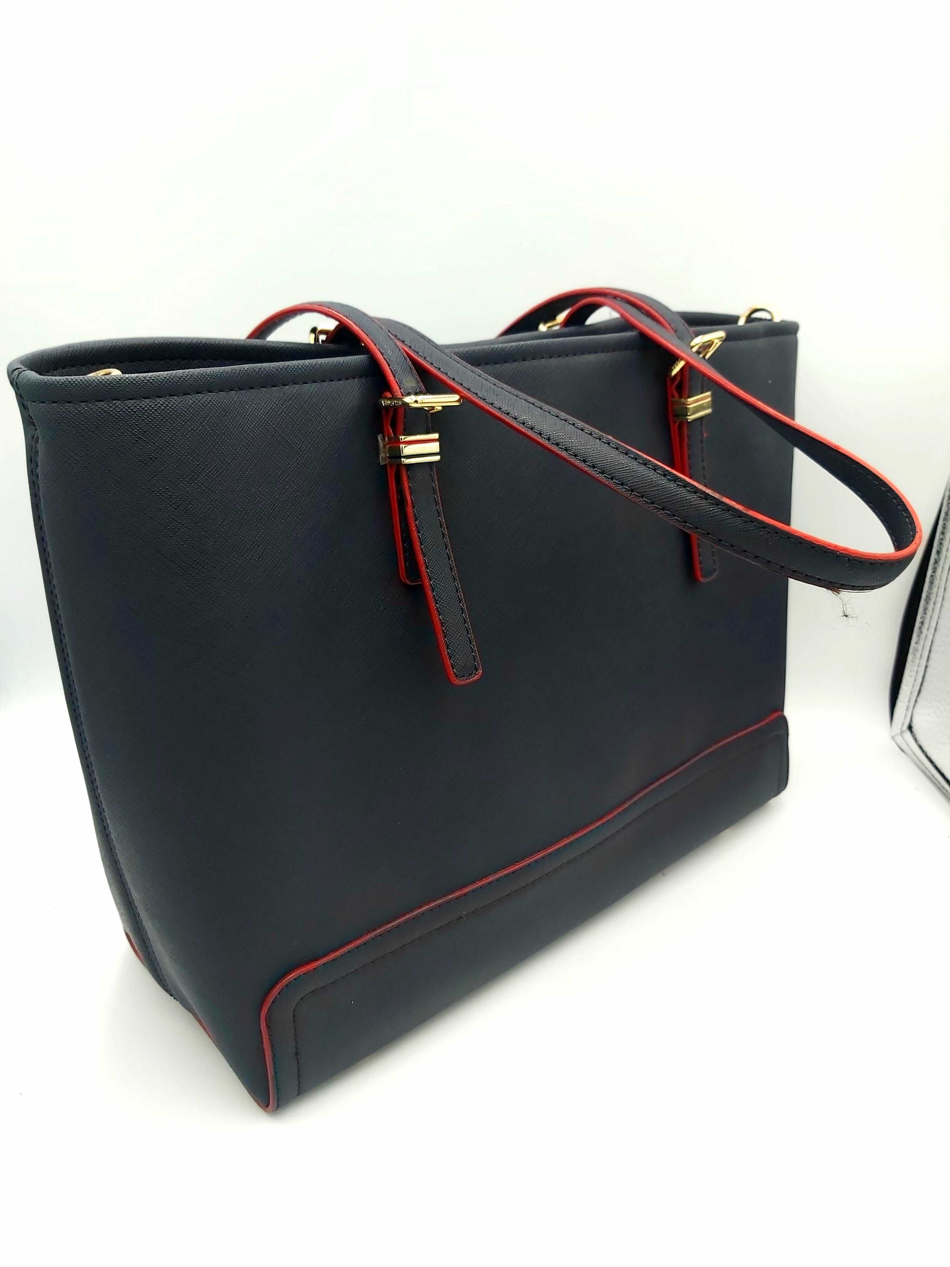 Torebka TOMMY HILFIGER granatowa czerwona torba shopperka pojemna