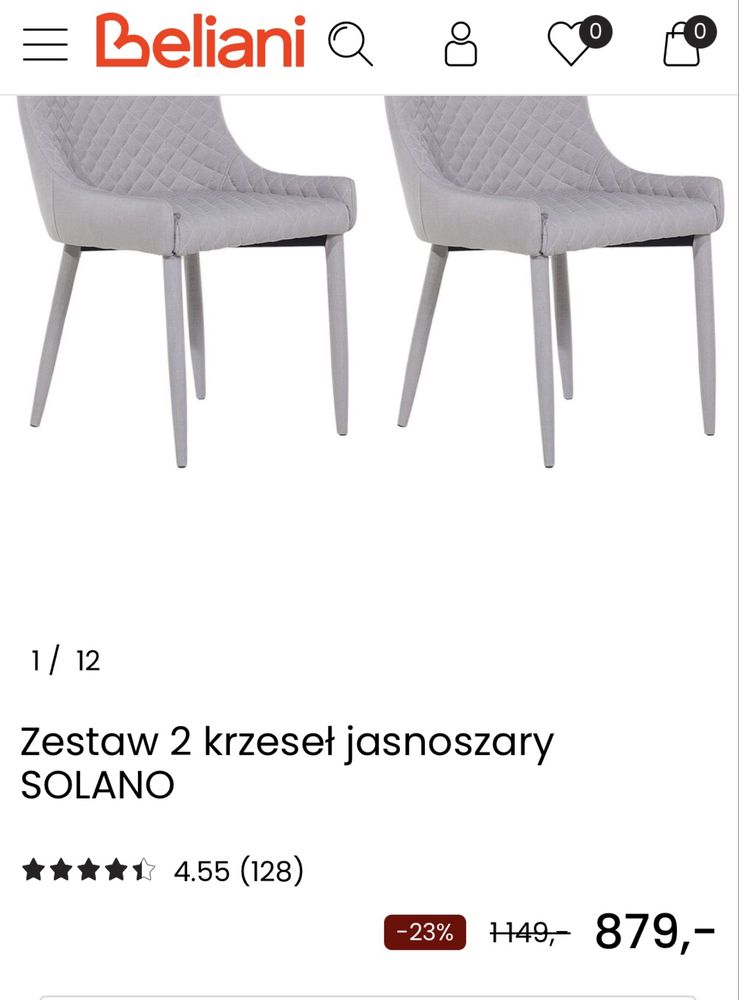Komplet 3 stylowych jasno szarych tapicerowanych krzeseł do jadalni