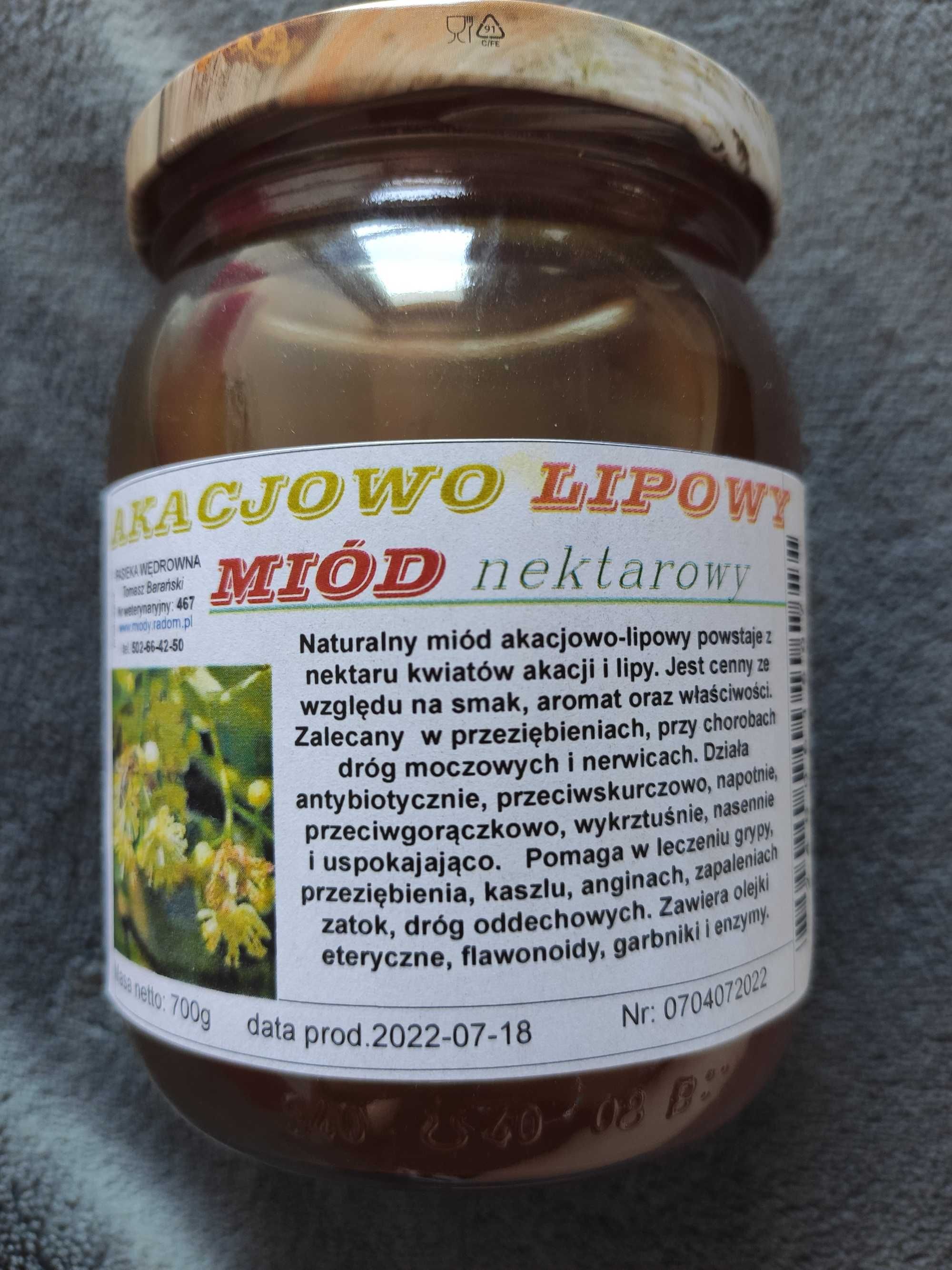 Miód akacjowo - lipowy z własnej pasieki 700 g