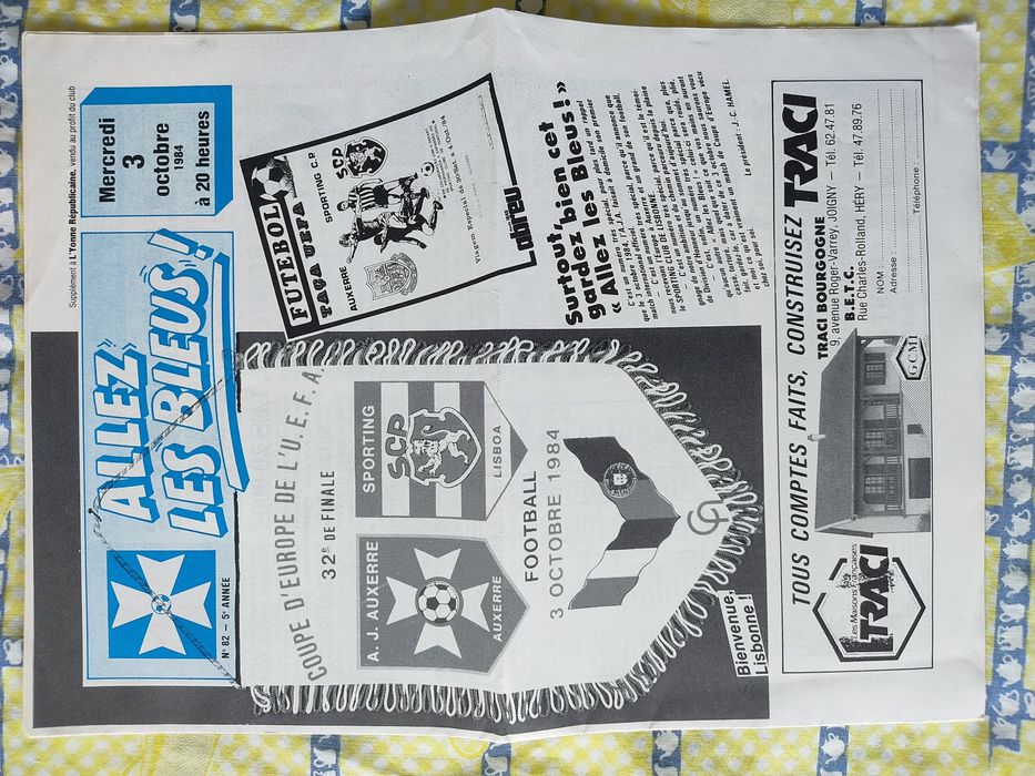Programa Auxerre Sporting UEFA 1984 e 85