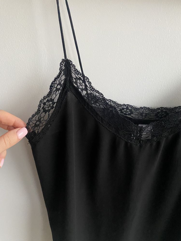 H&M czarny koronkowy top na cienkich ramiączkach S 36 jedwab koronka