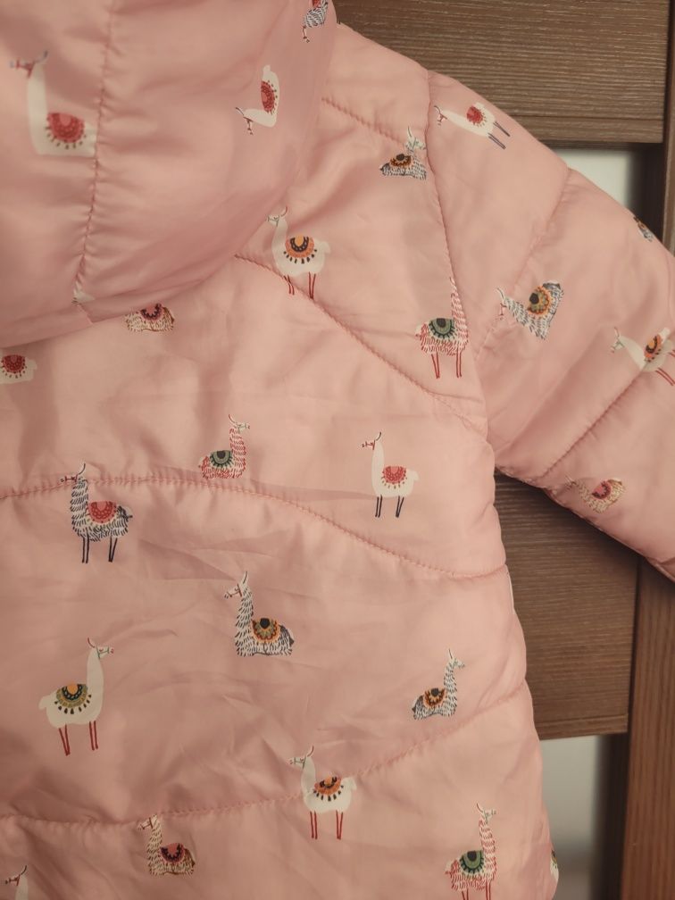 Kurtka różowa puchowa dwustronna marki Zara w " lamy" rozmiar 86