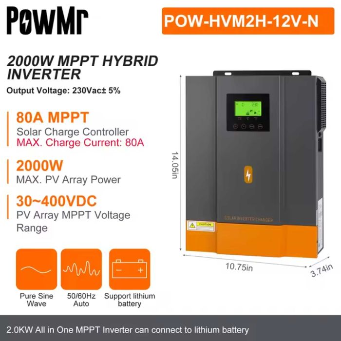 Новий! Гібридний інвертор PowMr 2kVA 12V POW-HVM2H-12V-N +модуль Wi-Fi