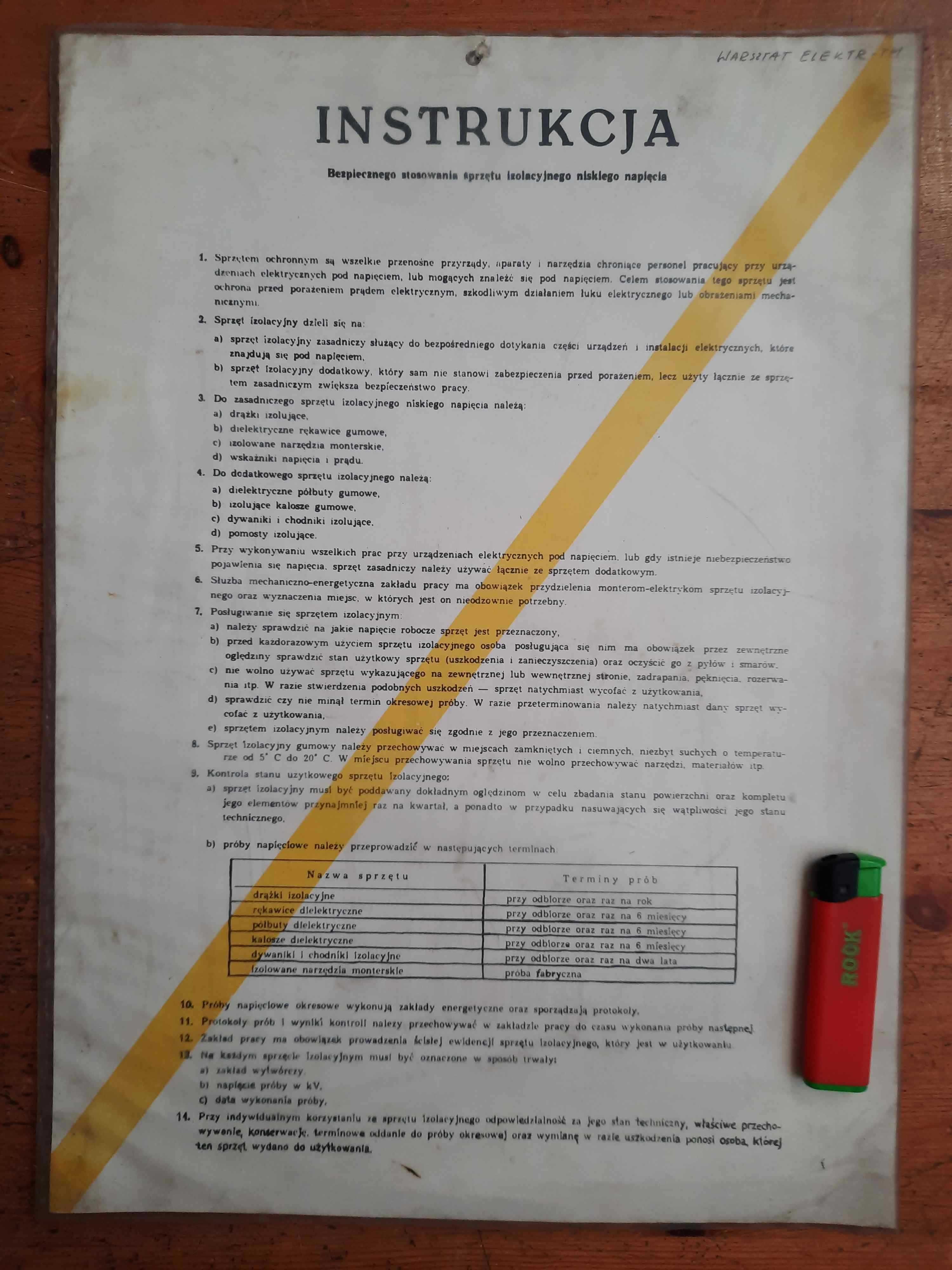 TABLICA BHP Instrukcja stosowania sprzętu izolacyjnego PRL VINTAGE