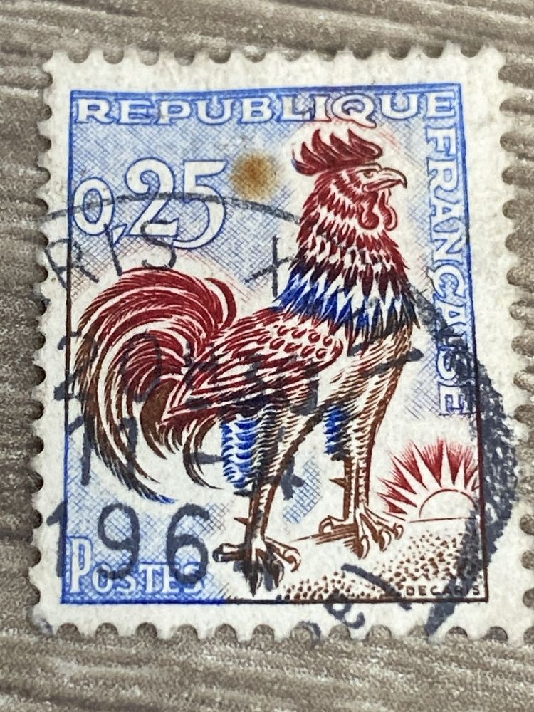 Znaczek pocztowy FRANCJA kogut galijski ptaki 1962