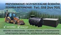 Szamba betonowe, zbiorniki na deszczówke oczyszczalnie, z montażem prz