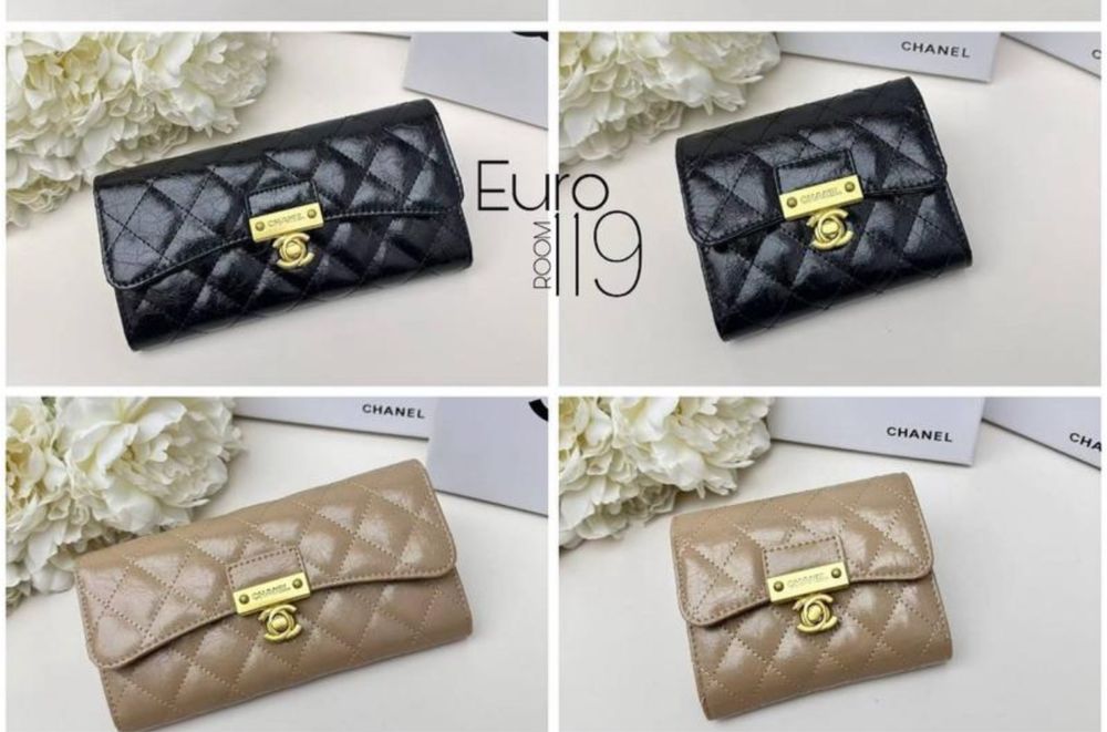 кошелек chanel женский бежевый кожаный