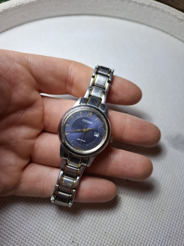 Damski zegarek Citizen Eco-drive bi color niebieska tarcza