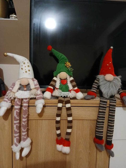 Skrzaty siedzące Rodzinka zestaw 3szt Rękodzieło Ozdoby Świąteczne