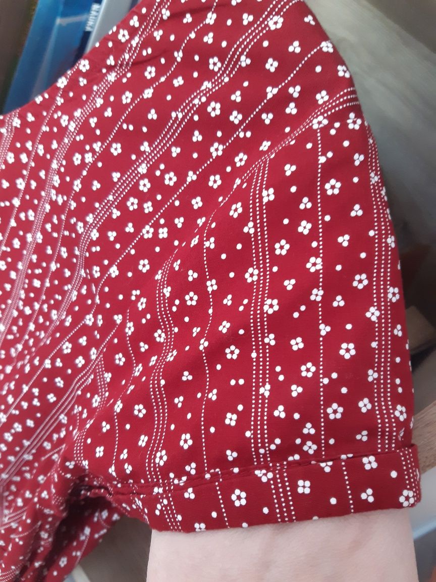 Bordowa sukienka 42 / 44 c&a bordo kwiaty wiosenna z krótkim rękawem