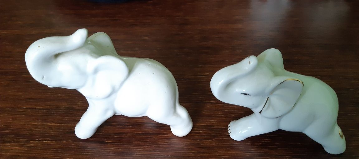 Biała figurka ceramiczna słoń - 2 szt.
