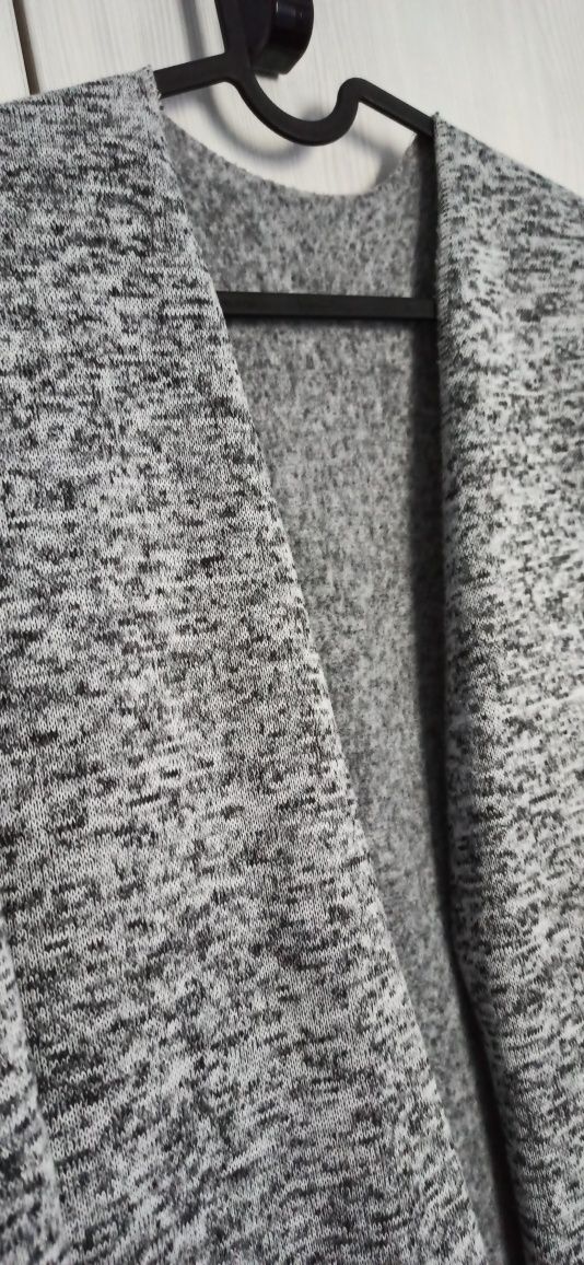 Kardigan długi sweter szary melanż