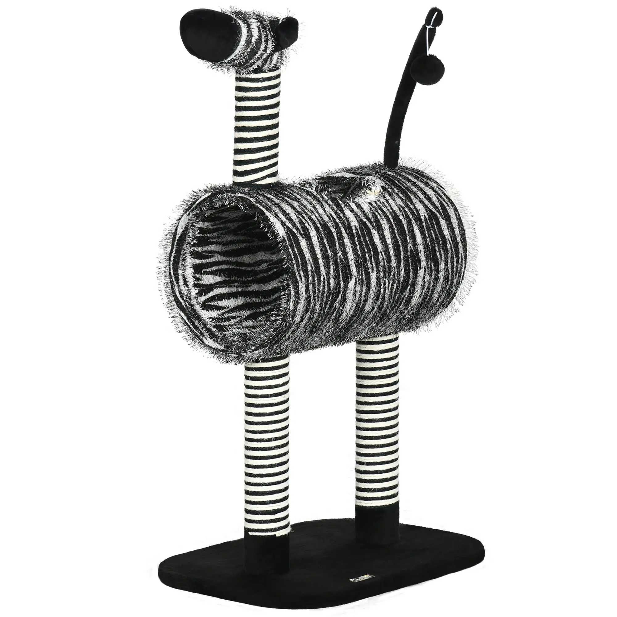 PawHut Drapak w Designie Zebry, 1 Tunelem dla Kota, 3 Drapakami