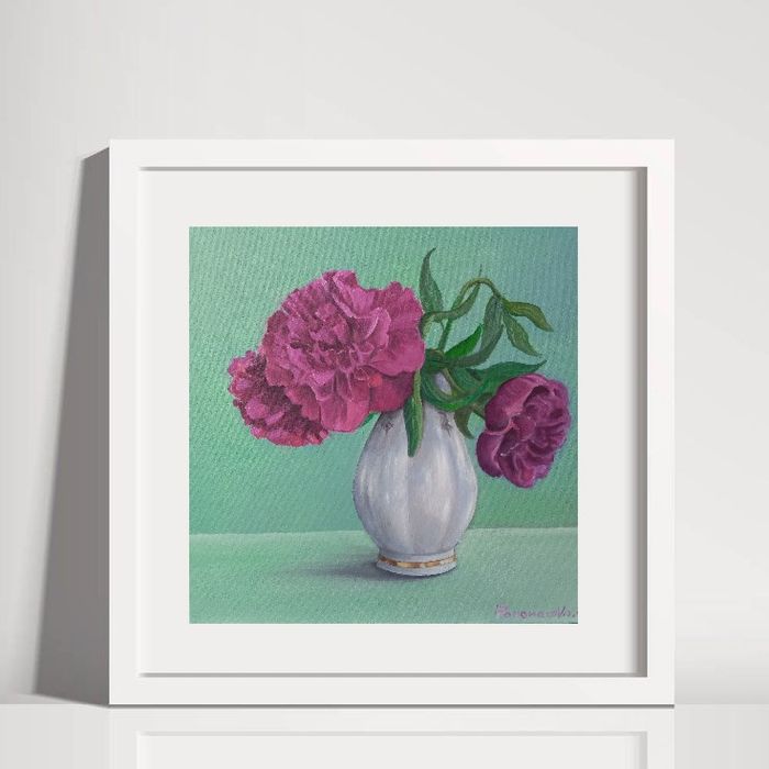 Картина масло, олія. Півонія. Пионы