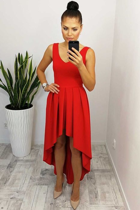 Sukienka długa przód krótszy czerwona wesele M 38
