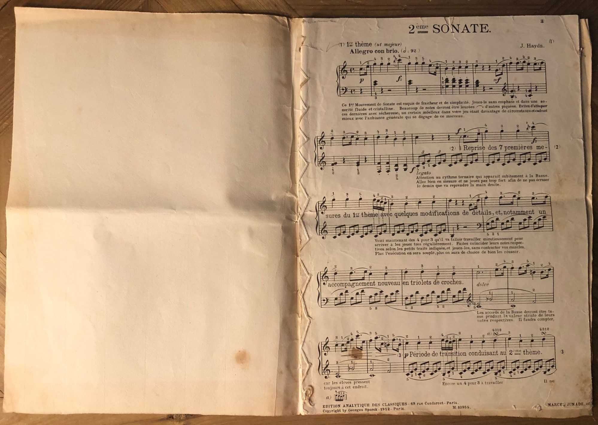 Partitura de Ensino anotada: Franz Joseph Haydn  2eme SONATA  1912