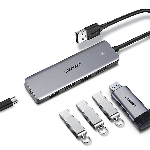 Ugreen rozdzielacz HUB USB - 4x USB 3.2 Gen 1 z portem zasilania micro
