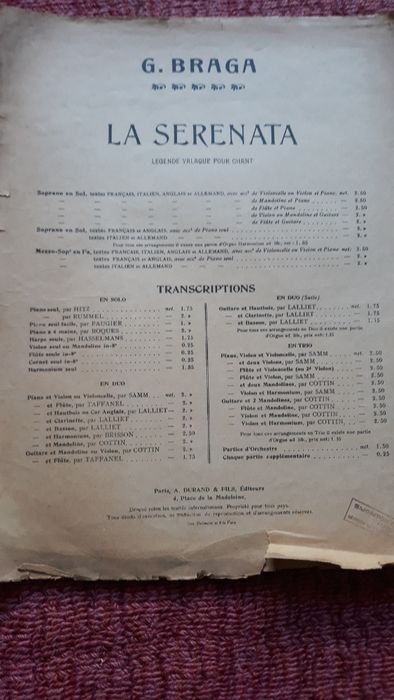 Partitura La Serenata, de Gaetano Braga