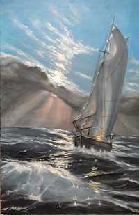 Море, парусник картина маслом 60х40 на холсте с подрамником