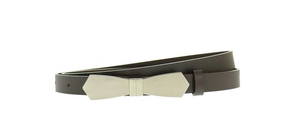 Skórzany pasek damski kokarda kokardka brązowy 2 cm skóra