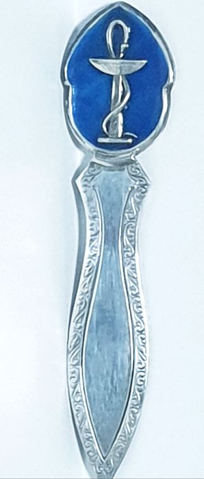 Raro marcador de páginas - prata portuguesa esmaltada-simbolo farmácia