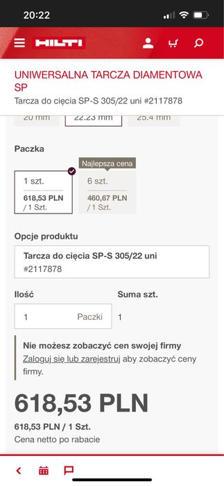 Tarcza Hilti do cięcia SP-S 305/22