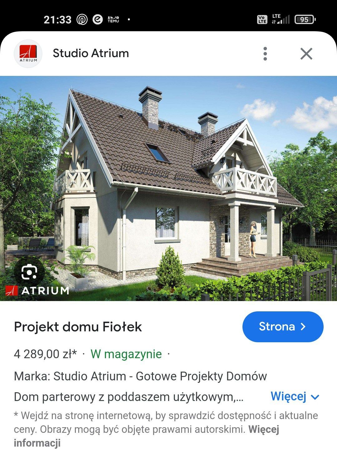 Projekt domu Fiołek (lustrzane odbicie)