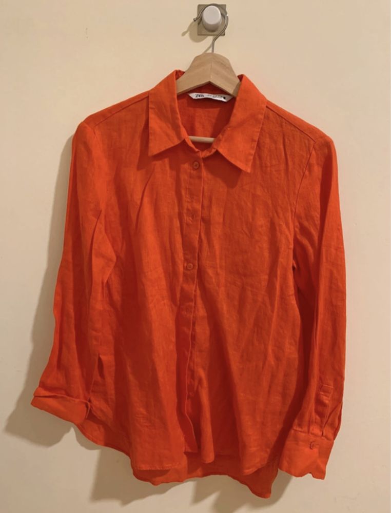 Camisa linho Zara tamanho XS cor de laranja