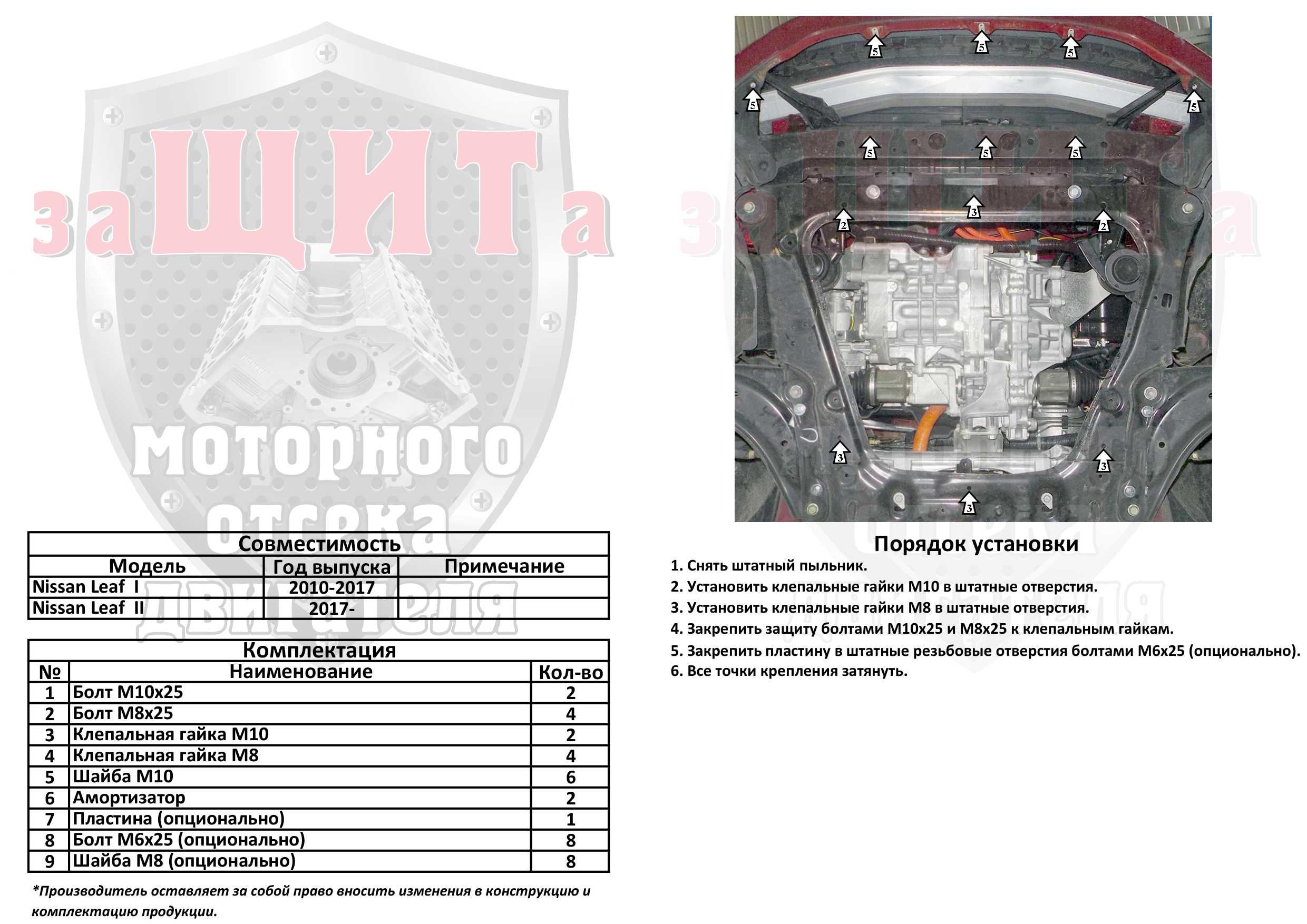 Захист двигуна Ніссан Ліф (2010-) Nissan LEAF