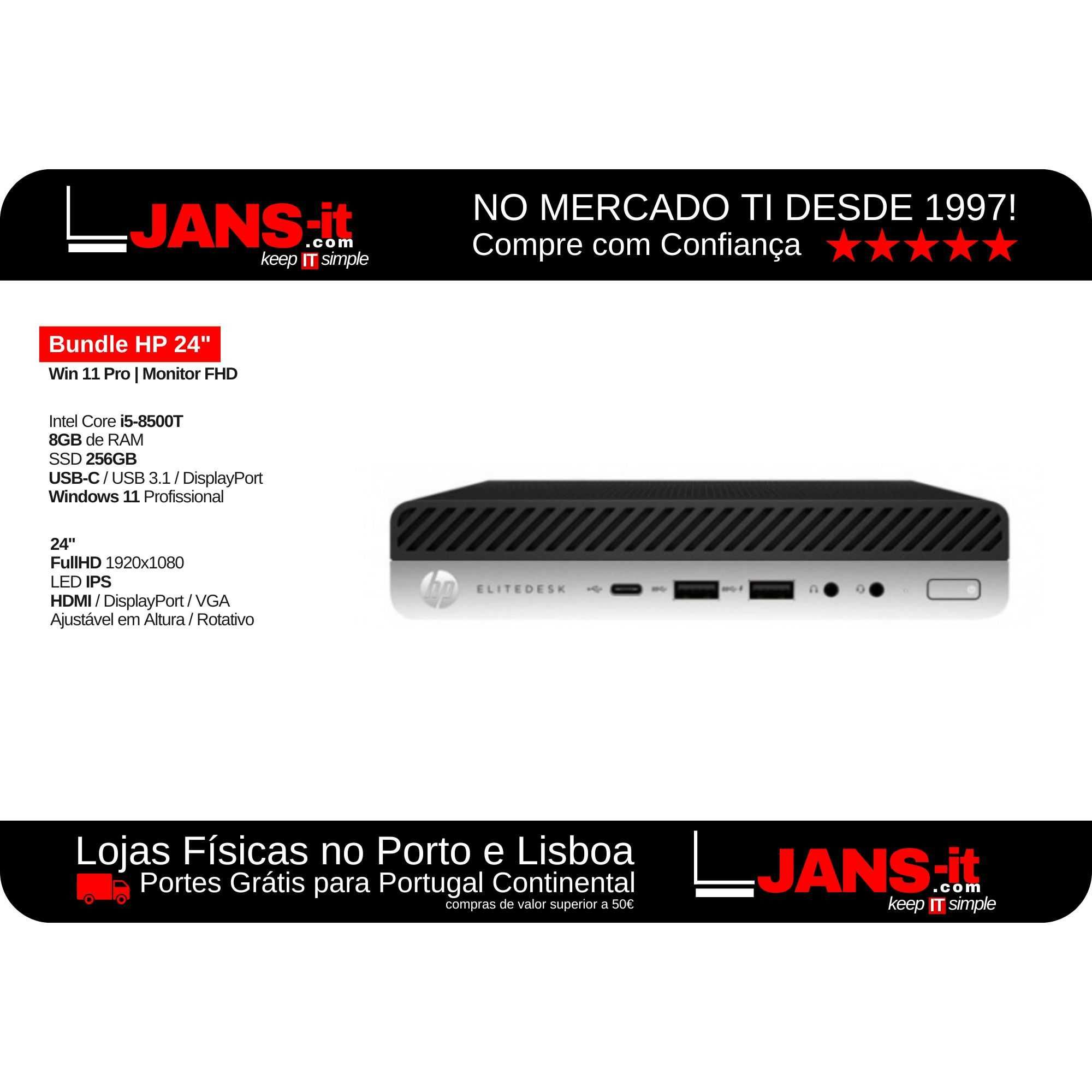 Bundle All-in-One HP 24″ | HP ProDesk 600 G4 mini | HP E243m FullHD