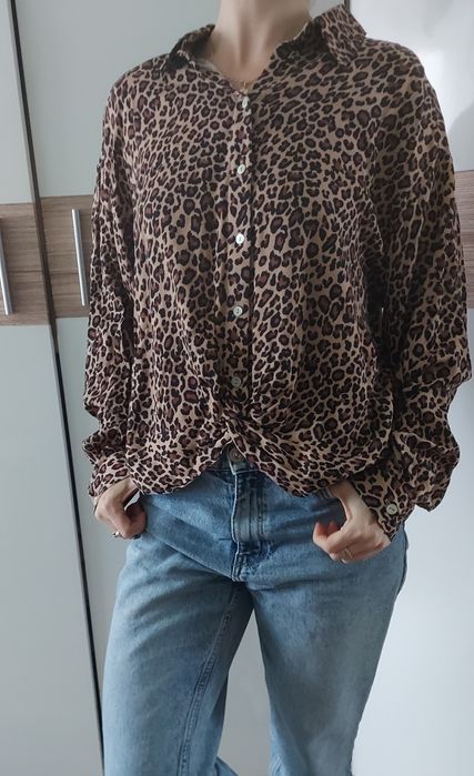 Koszula bluzka węzeł panterka Reserved 38 40 oversize