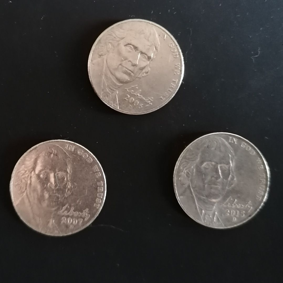 Lot 3 szt 5 centów USA 2006, 2007, 2015 r