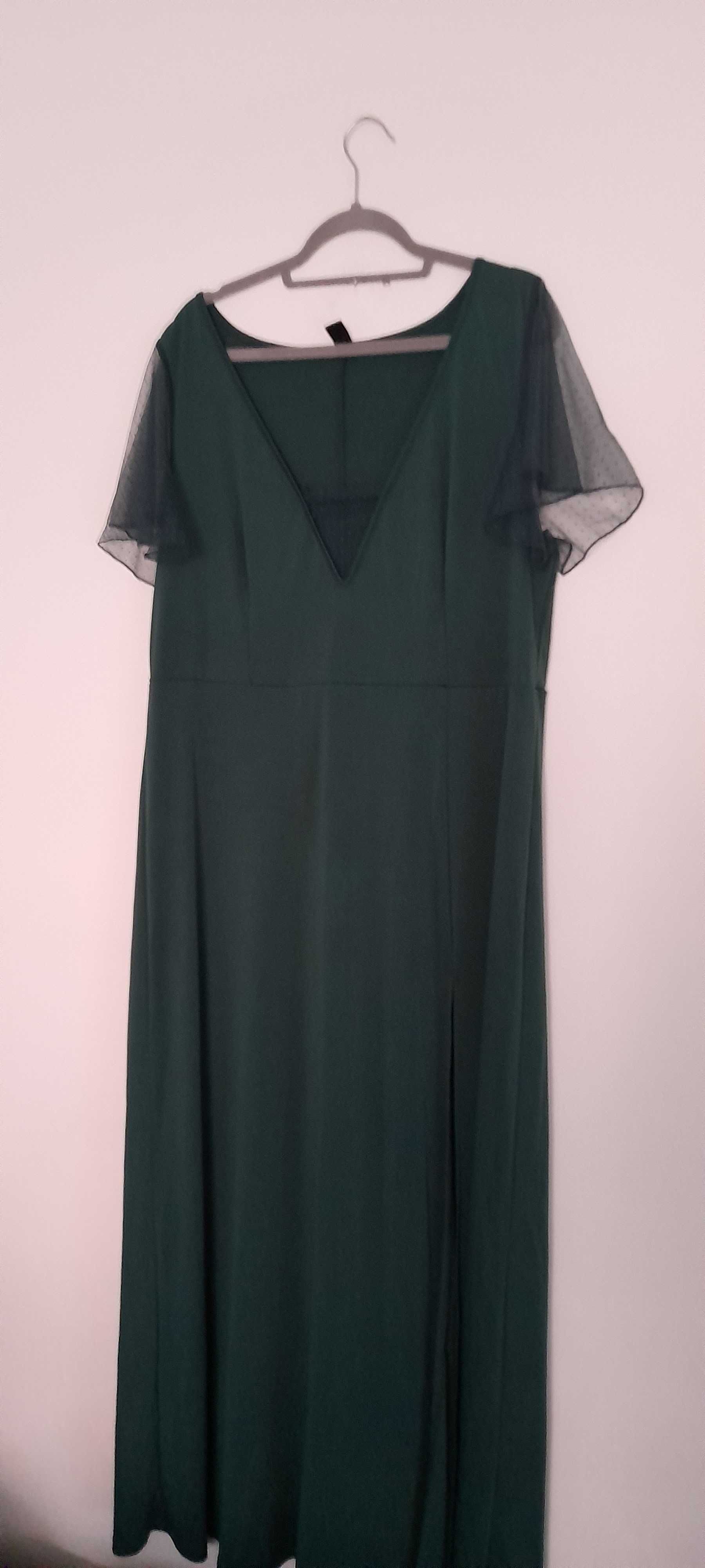 Shein Zielona maxi elegancka suknia z wycięciem 46