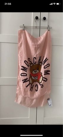 Chusta szal apaszka Moschino jasny pudrowy róż logo misia napis firmow