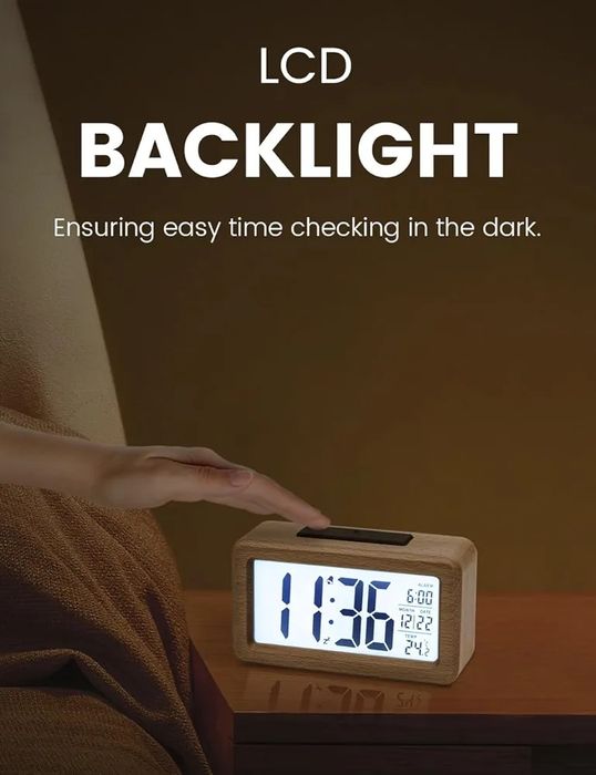 Zegar Drewniany cyfrowy budzik LED 14cm.